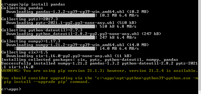 python 3 install pandas command line