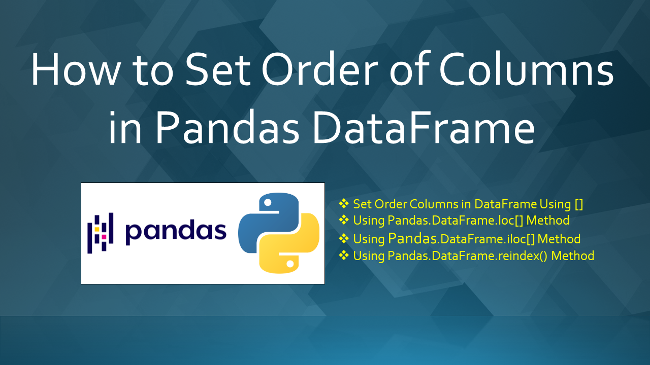 Pandas Dataframe Set Order Of Columns