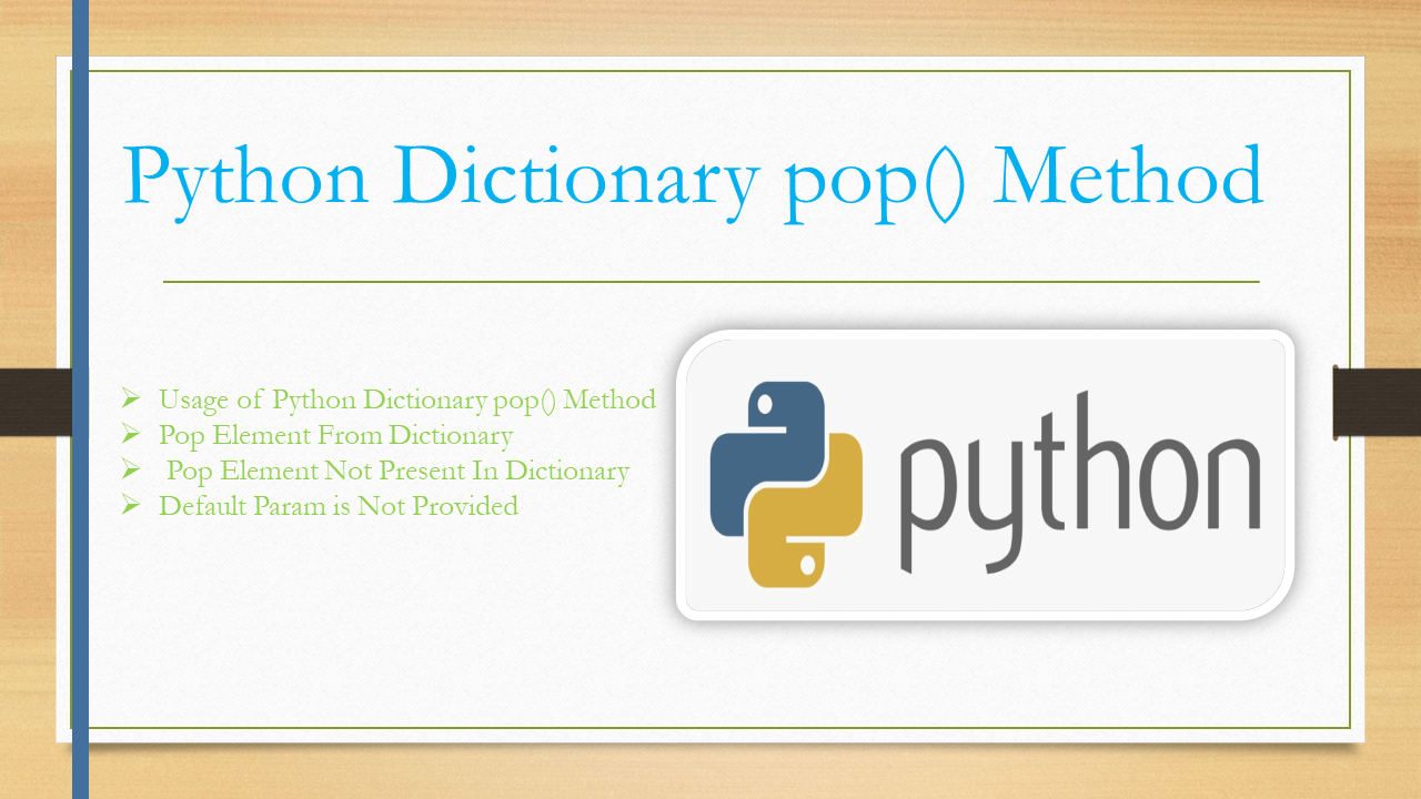 Patriottisch Diplomatieke kwesties Veranderlijk Python Dictionary pop() Method - Spark By {Examples}