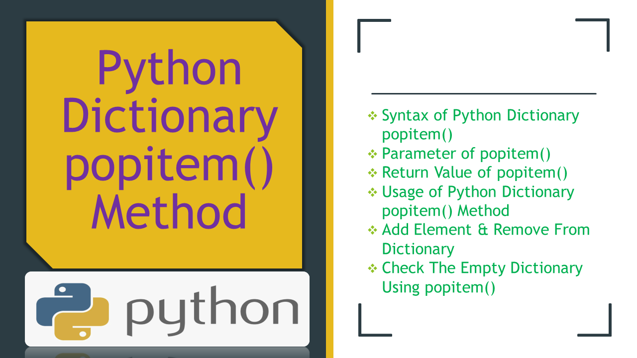 Read more about the article Python Dictionary popitem() Method