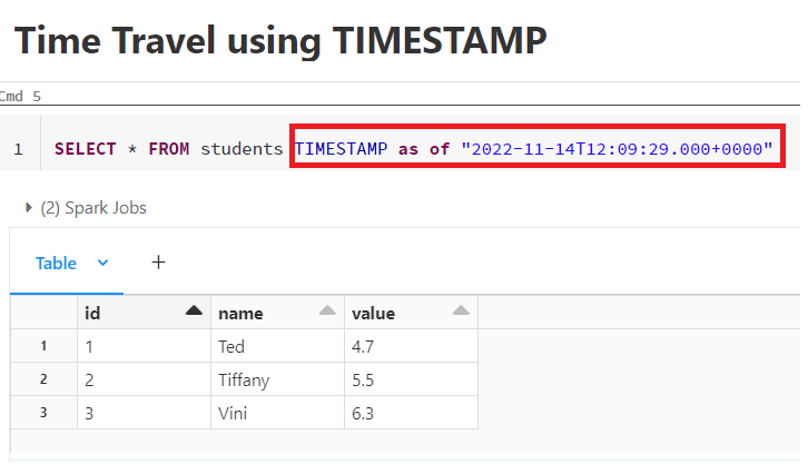 time travel query in databricks
