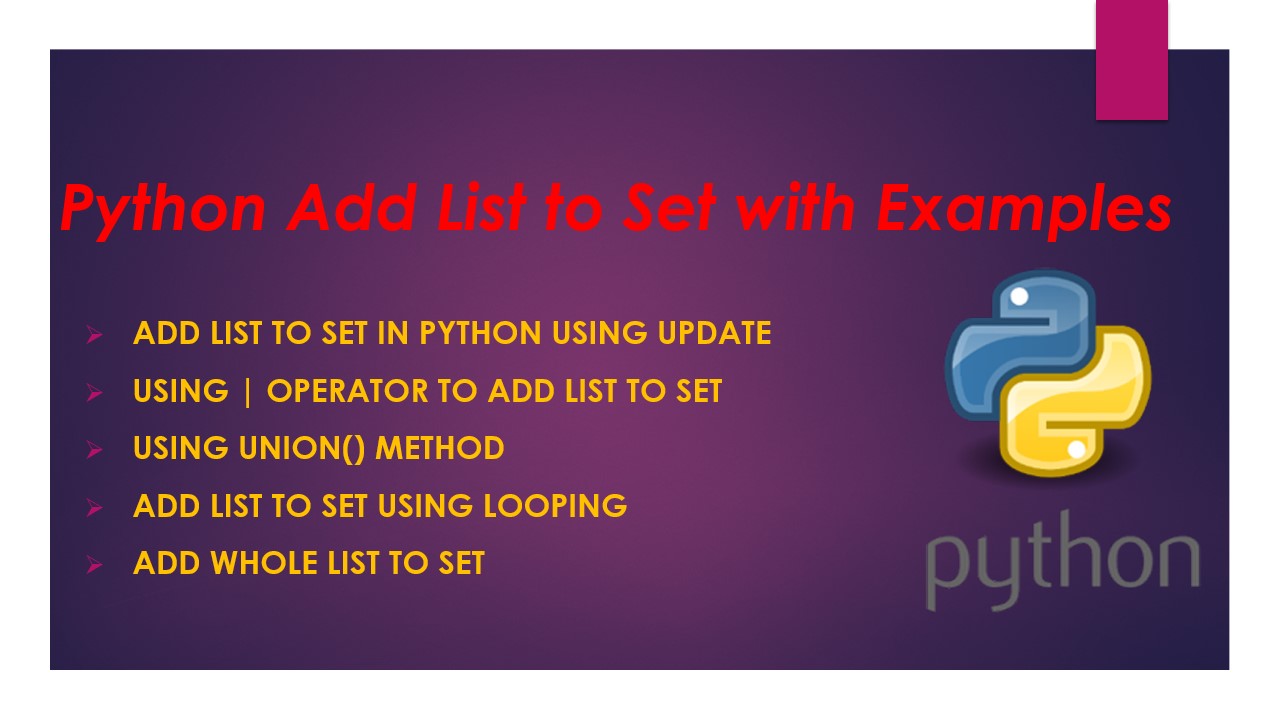 Read more about the article Python Add List to Set with Examples