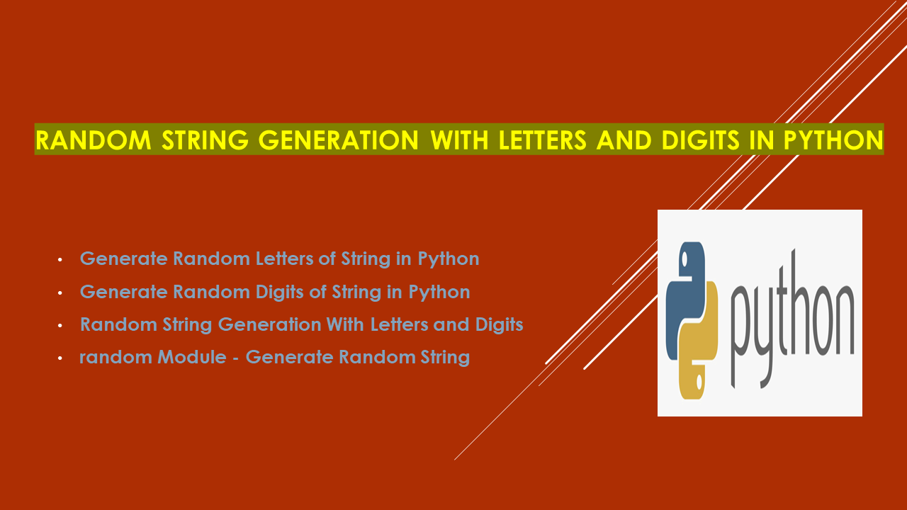 Oprichter Darmen Zoek machine optimalisatie Random String Generation with Letters and Digits in Python - Spark By  {Examples}