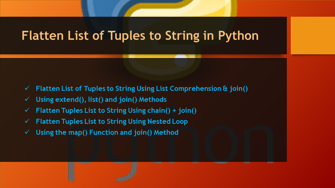 Flatten List Of Tuples To String In Python - Spark By {Examples}
