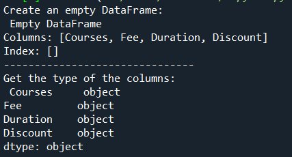 pandas empty dataframe types